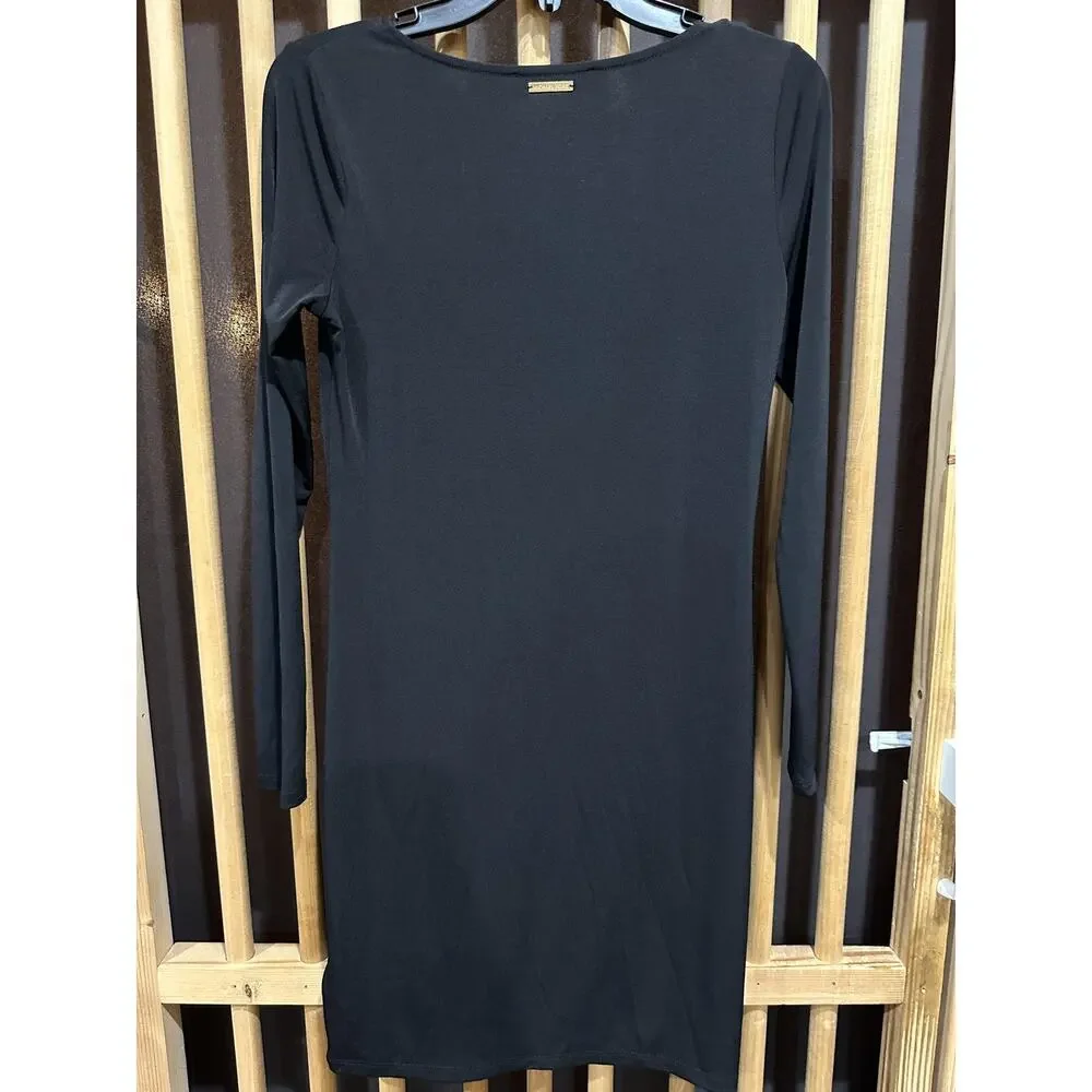 Michael Kors Dress Womens Small Black Long Sleeve Knotted Neckline Elegant